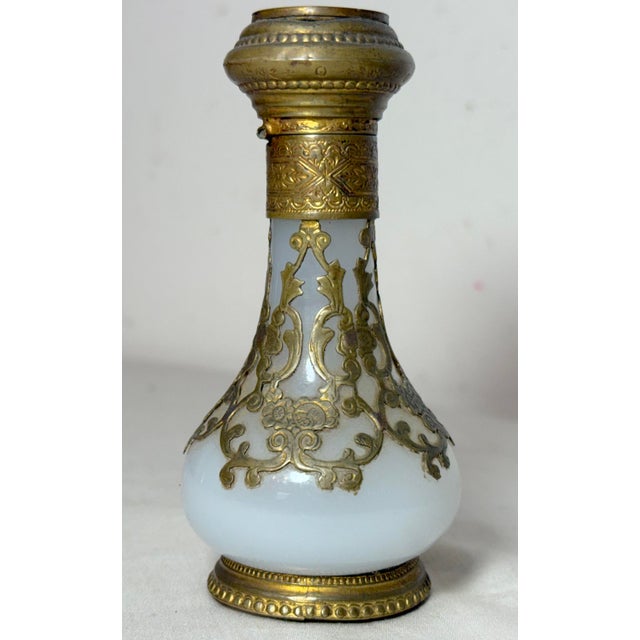 This antique 19th-century French, Palais Royal ormolu bronze over opaline glass scent bottle is a true gem. Handmade in...