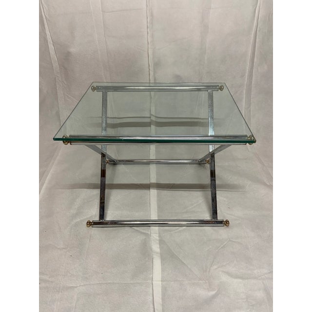 Maison Jansen Mid Century Modern Chrome and Glass Side Table For Sale - Image 4 of 7