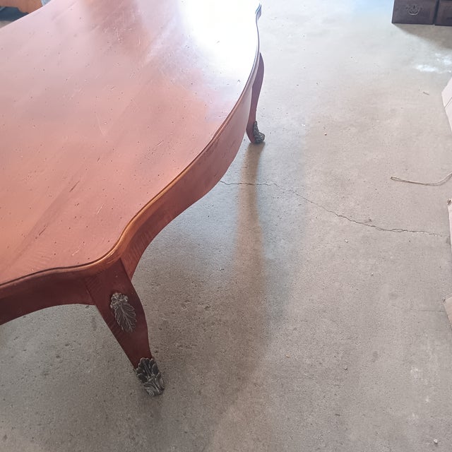 Vintage Solid Wood French Style Oval Coffee Table With Bronze Leaf Accents For Sale In Chicago - Image 6 of 14