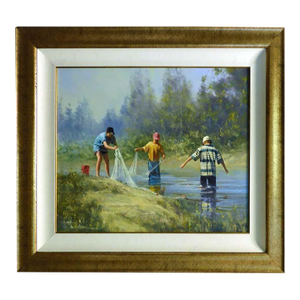 Robert Hagan "Letting Down the Nets" Original Oil Hand Signed Custom Framed