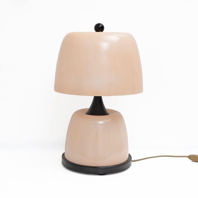 Mid-Century Modern Italian Murano Glass Table Lamps in Blush Pink with Brass Details, 2000, Set of 2 For Sale - Image 3 of 8