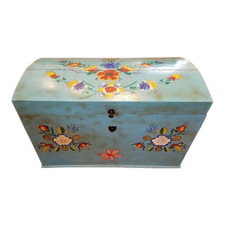 Antique Swedish Blue Painted Bridle Trunk For Sale