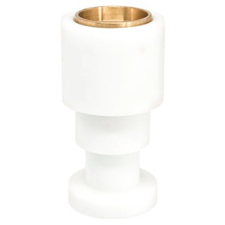 Short Straight Unicolor Candleholder in White Carrara Marble For Sale