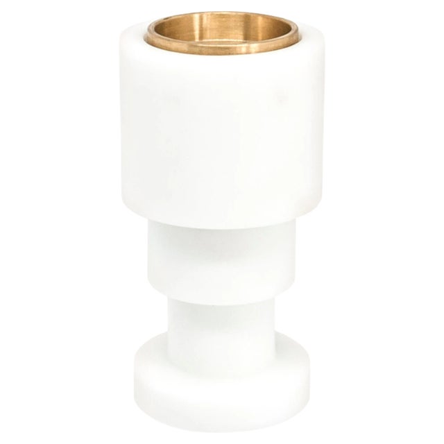 Short Straight Unicolor Candleholder in White Carrara Marble For Sale