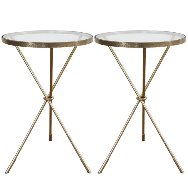 An Elegant Pair of Midcentury Italian Hand-Hammered Gilded Tripod Drinks Tables Captures the Essence of Refined European Craftsmanship. For Sale - Image 4 of 5