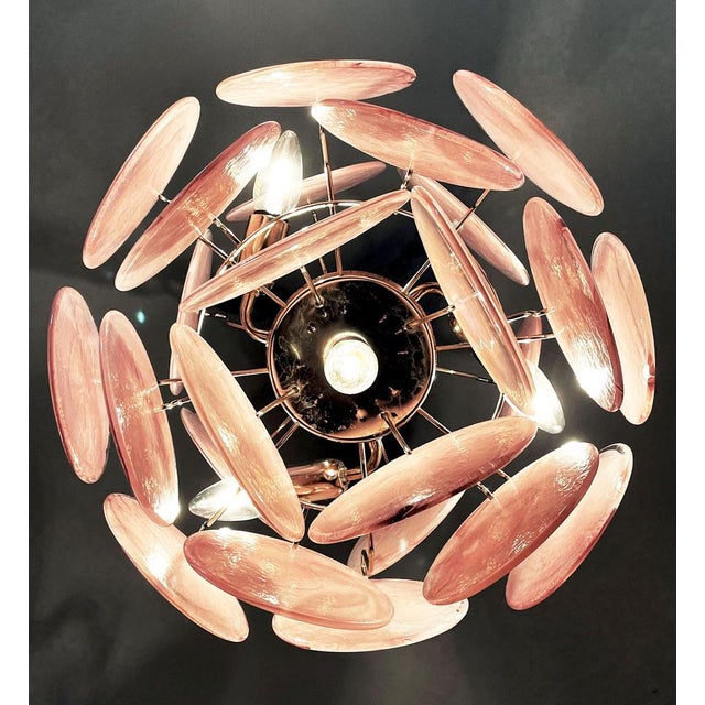 1970s Vintage Italian Murano Chandelier with 24 Pink Disks, 1978 For Sale - Image 5 of 17