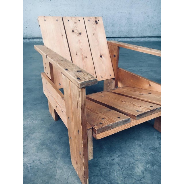 De Stijl Movement Dutch Pine Crate Chair attributed to Gerrit Rietveld, 1960s For Sale - Image 13 of 18