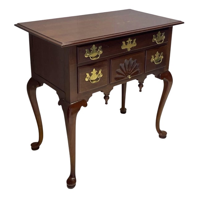 20th-C. Queen Anne Style Carved Mahogany Low Boy / Chest by Councill Craftsman For Sale