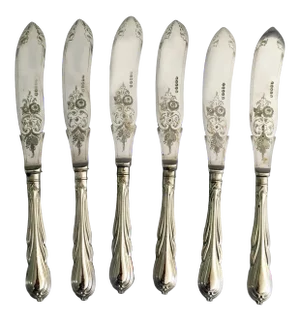 Antique Set of Six Silver Plate Fish Knives