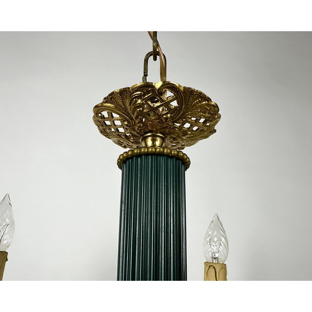 Vintage Empire Bronze Green Gold Chandelier with 5 Arms For Sale - Image 9 of 11