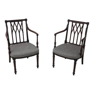 Pair Antique Regency Style Carved Mahogany Armchairs For Sale