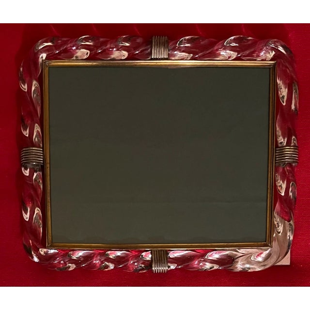 Large 1930's Art Deco Murano Glass Twisted Rope and Brass Picture Frame For Sale - Image 4 of 12
