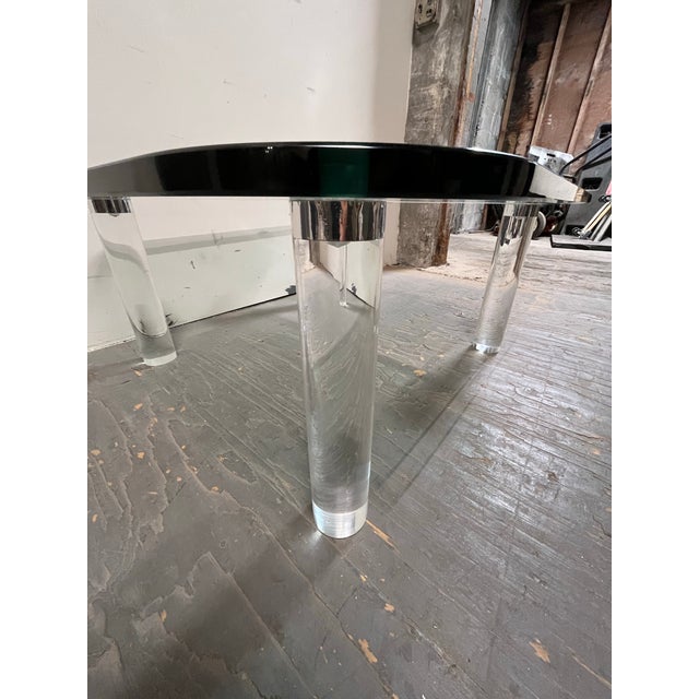 Transparent Vintage Pace Collection Glass Coffee Table Lucite Legs Chrome Caps For Sale - Image 8 of 12
