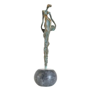 Dancer Patinated Bronze on Grey Marble by Gyunay Aliev For Sale