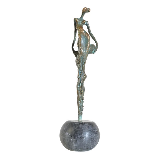 Dancer Patinated Bronze on Grey Marble by Gyunay Aliev For Sale