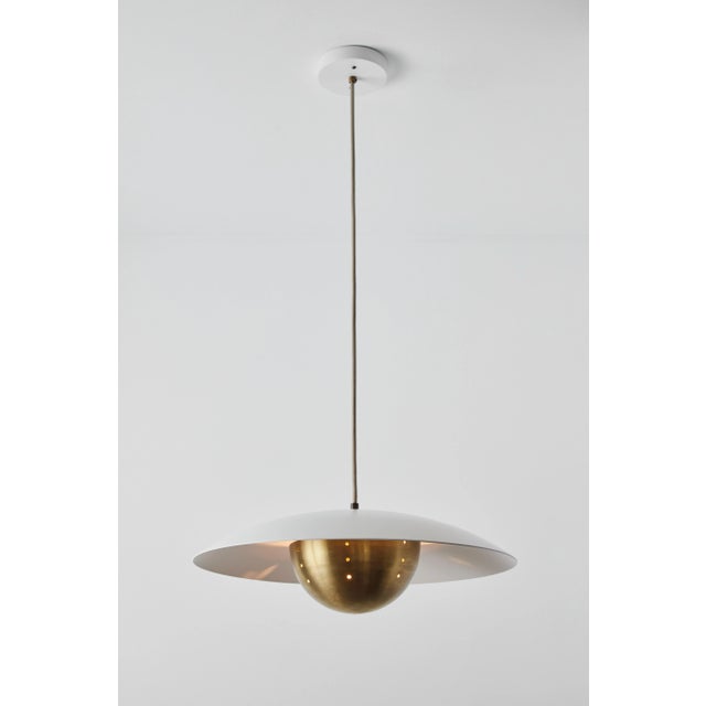 Mid-Century Modern Gabi' Perforated Brass Dome & White Painted Metal Pendant by Alvaro Benitez For Sale - Image 3 of 13