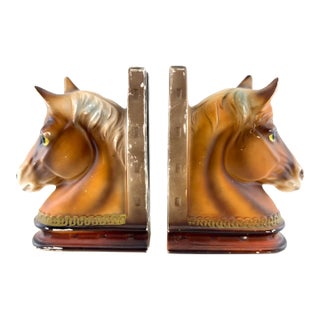 Vintage Ceramic Horse Head Bookends, Equestrian Decor - A Pair For Sale