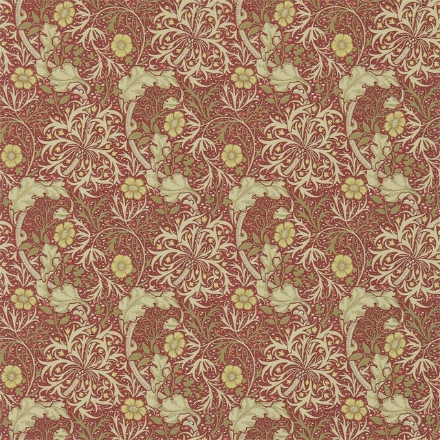 Morris & Co Morris Seaweed Wallpaper in Red/Gold For Sale