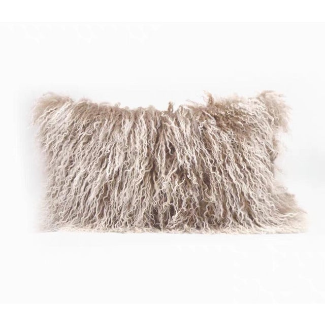 Wool Waist Pillow Natural Brown Beige Feather Velvet Cushion 11 "X 19" Inches For Sale - Image 4 of 6