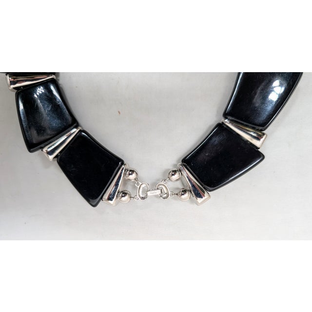 Metal Vintage 1988 Signed Napier Rhodium Plated Black Wedge Collar Necklace For Sale - Image 7 of 7