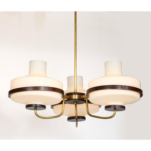 1960's Stilnovo Style Walnut and Brass Chandelier For Sale - Image 15 of 17