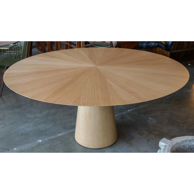 Custom Mid Century Style Round Oak Dining Table With Pedestal Base ...