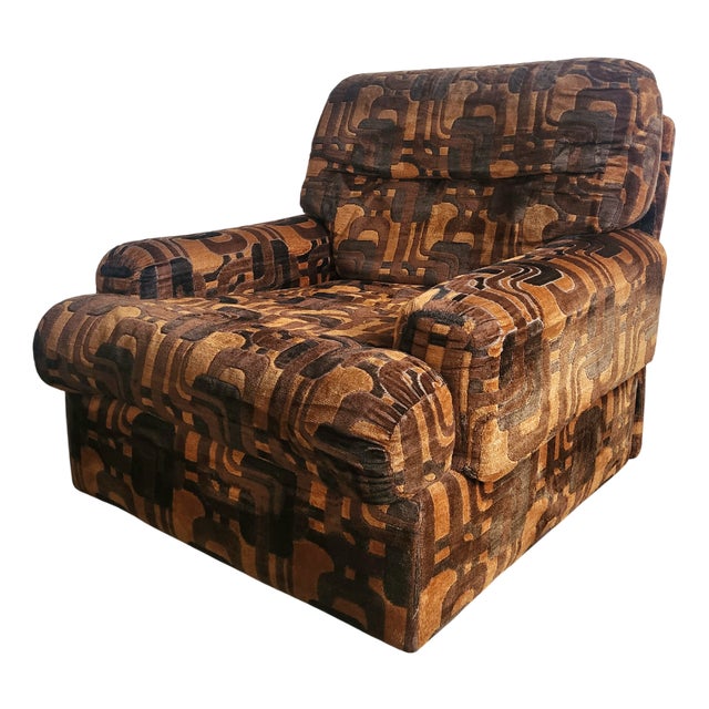 Velvet & Fabric Armchair, 1970s For Sale