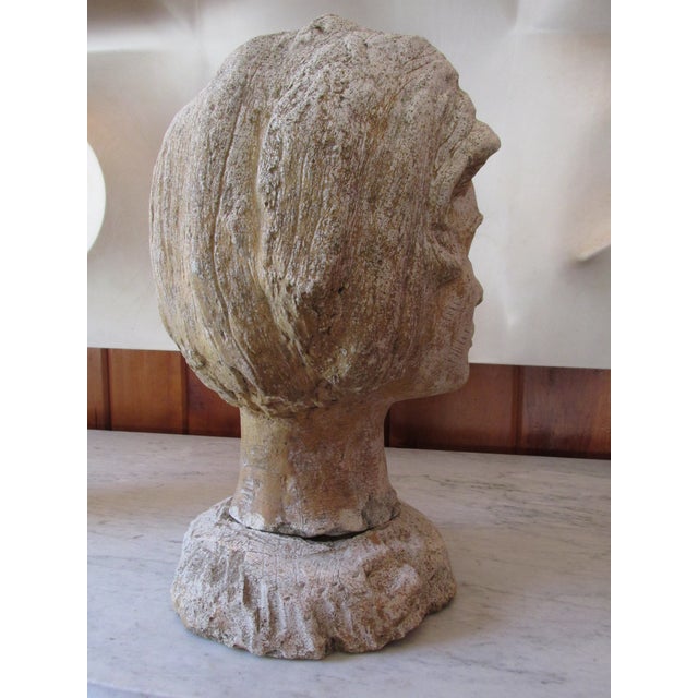 Vintage Mid Century Life Sized Concrete Bust of a Young Woman For Sale In New York - Image 6 of 13