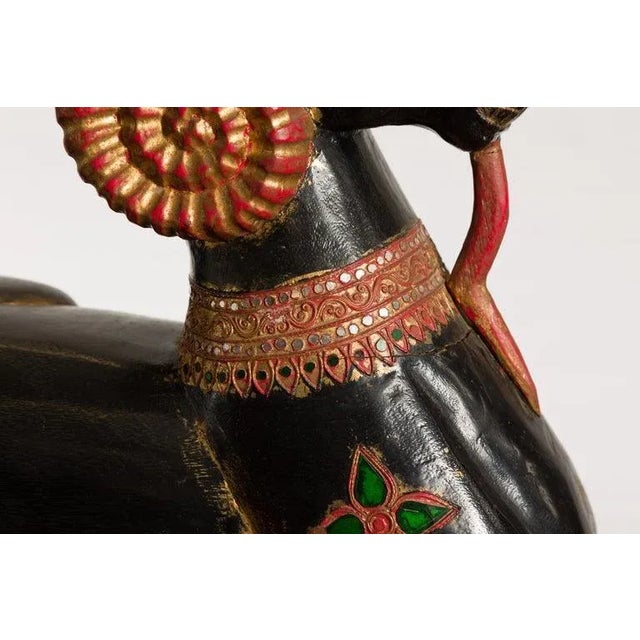 Black Vintage Northern Thai Double Ram Painted Sculpture with Gilt & Jewelry Motifs For Sale - Image 8 of 13