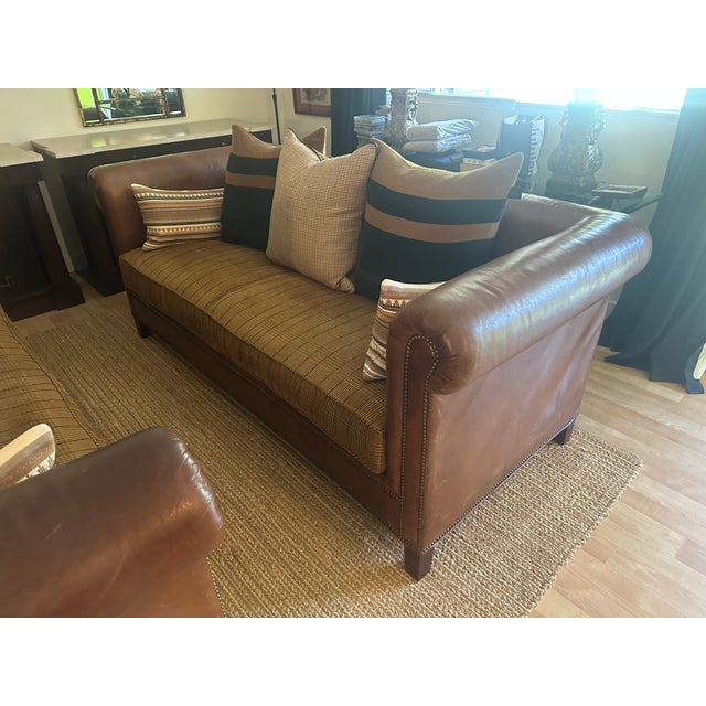 VIntage Pair of Ralph Lauren Home Brompton Leather Sofas-Cognac Leather, Nailhead Trim & Custom Upholstery For Sale - Image 17 of 17