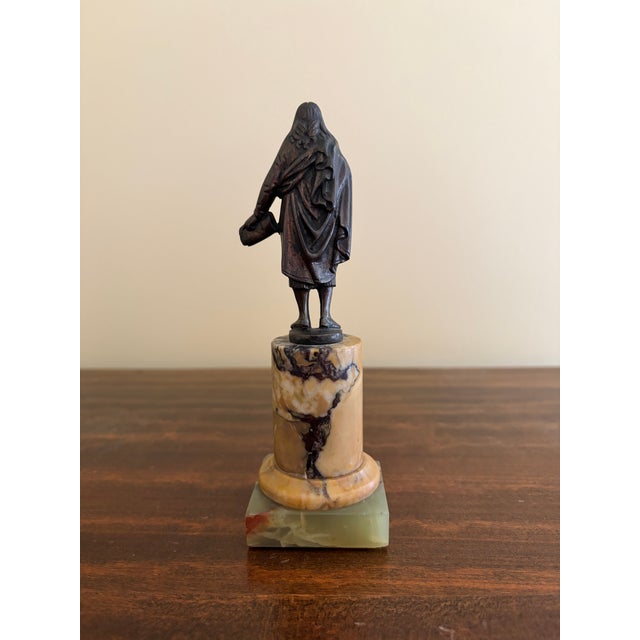 Metal Grand Tour Style Classical Figure in Brass on Marble Base, Neoclassical Sculpture For Sale - Image 7 of 10