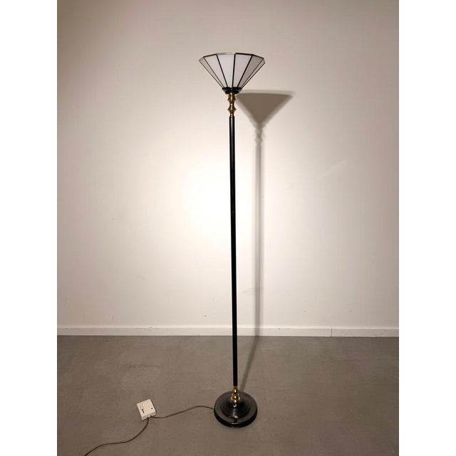 Metal Art Deco Torchiere Floor Lamp in Metal, Brass, and Glass For Sale - Image 7 of 7