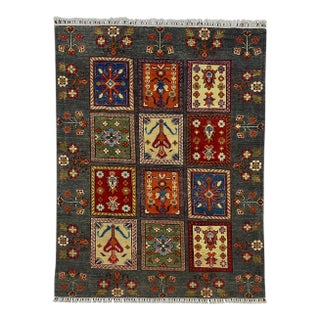 Gray Bakhtiari Persian Tree of Life Garden Panel Wool Rug, 4'11" X 6'6" For Sale