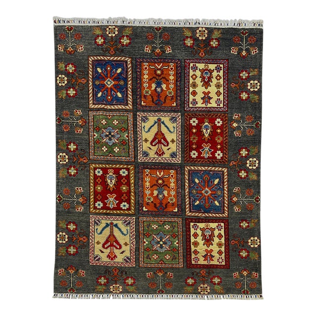 Gray Bakhtiari Persian Tree of Life Garden Panel Wool Rug, 4'11" X 6'6" For Sale