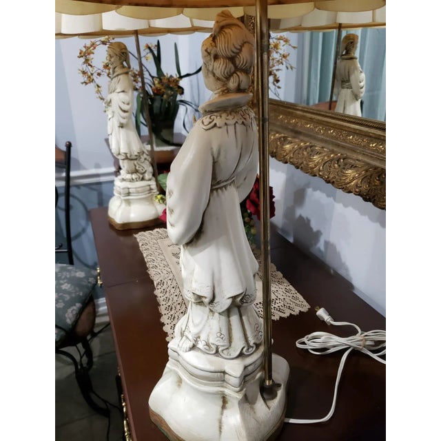 Antique White 1900s Porcelain Statue Lamps - A Pair For Sale - Image 8 of 11