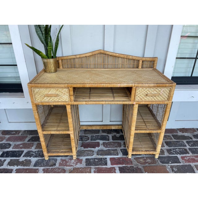 Vintage Wicker Desk With Drawers and Storage Chairish