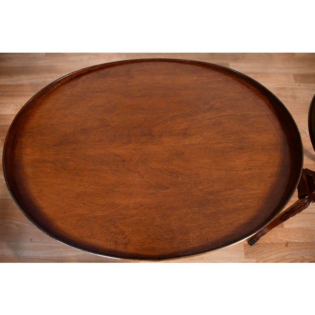 Mersman 1940s Mersman Duncan Phyfe Style Mahogany Lyre Base Pair of Side Tables / End Tables For Sale - Image 4 of 15