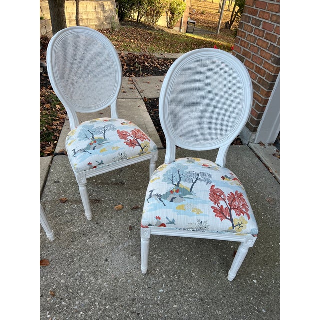 Restoration Hardware Cane French Fabric Cushion Dining Chairs Set of