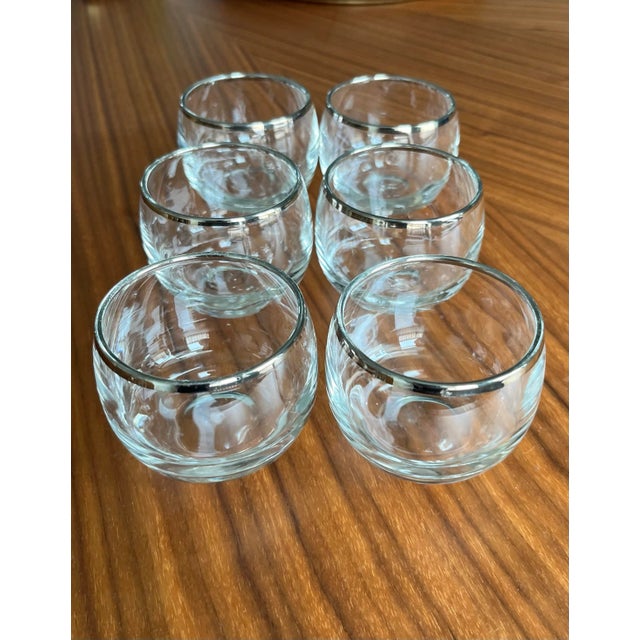 1960s Vintage Roly Poly Silver Rimmed Martini Glasses in the Style of Dorothy Thorpe-Set of 6 For Sale - Image 11 of 11