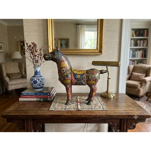 Vintage Oriental Chinese Reddish Maroon Cloisonne Metal Horse Figure A For Sale - Image 16 of 16