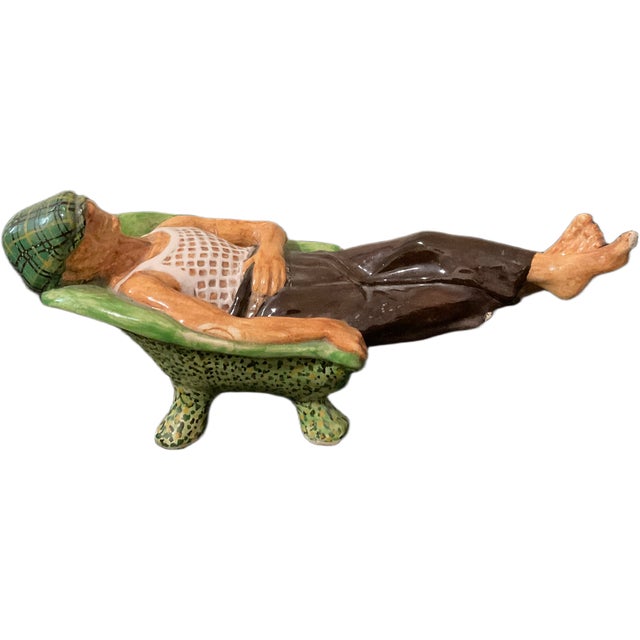 Vintage Polychrome Ceramic Sculpture of Sunbather, 1950s-1960s For Sale - Image 4 of 6
