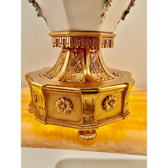White Late 20th Century Pair Monumental Tiche Milano Porcelain Floral Urn Lamps, Italy For Sale - Image 8 of 11