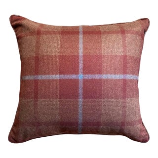 18" Schumacher Montana Wool Plaid 66665 Pillow in Burgundy For Sale