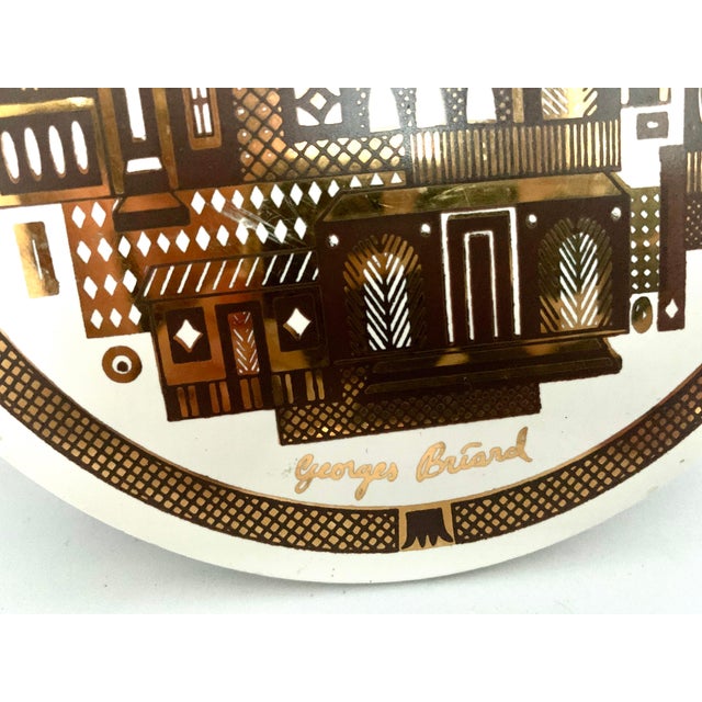 Vintage Mid-Century Modern Georges Briard Raised Gold on Porcelain Trivet For Sale In San Antonio - Image 6 of 11