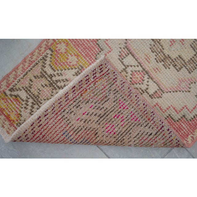 Rose Hand Knotted Door Mat, Entryway Rug, Bath Mat, Kitchen Decor, Small Rug, Turkish Rug - 1′7″ × 3′4″ For Sale - Image 8 of 8