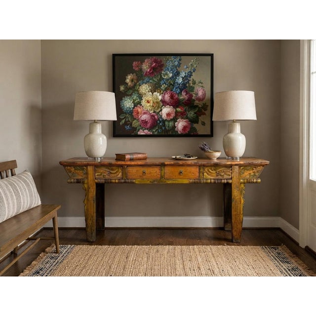 Vintage Chinese Orange Yellow Long Dragon Carving Console Table For Sale In San Francisco - Image 6 of 18