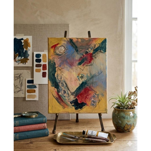 Vibrant Abstract Unsigned Oil Painting on Stretched Canvas - 11” X 14” - Expressive Color & Movement - Great for an Eclectic Gallery Wall - See Pics! For Sale - Image 4 of 5
