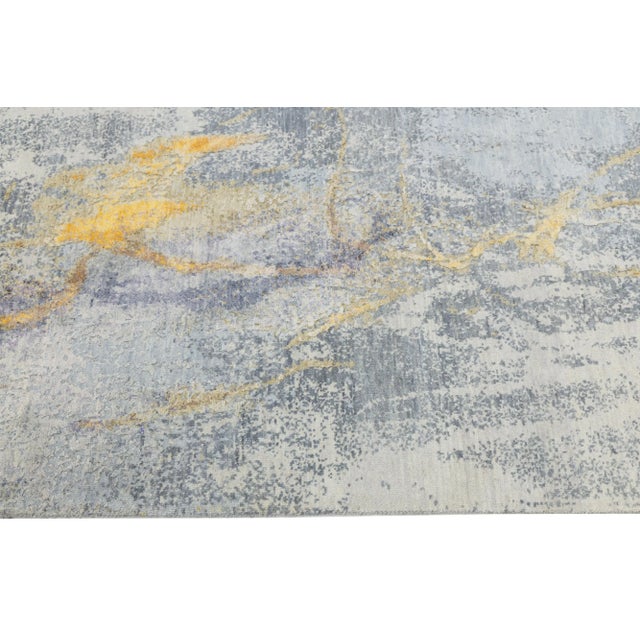Gray 10 X14 Modern Handmade Abstract Wool and Silk Rug in Gray For Sale - Image 8 of 9