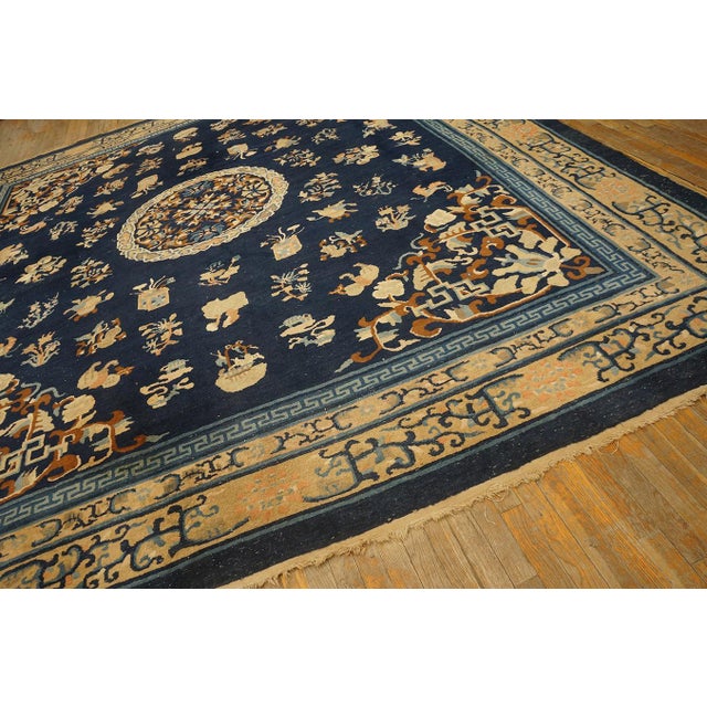 Traditional Floral-Medallion Design in a Navy Background Color Antique Chinese Peking Rug For Sale In New York - Image 6 of 12