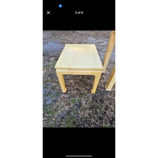 Henredon 1970s Henredon Ming Goatskin Console Table With Two Stools - Set of 3 For Sale - Image 4 of 4